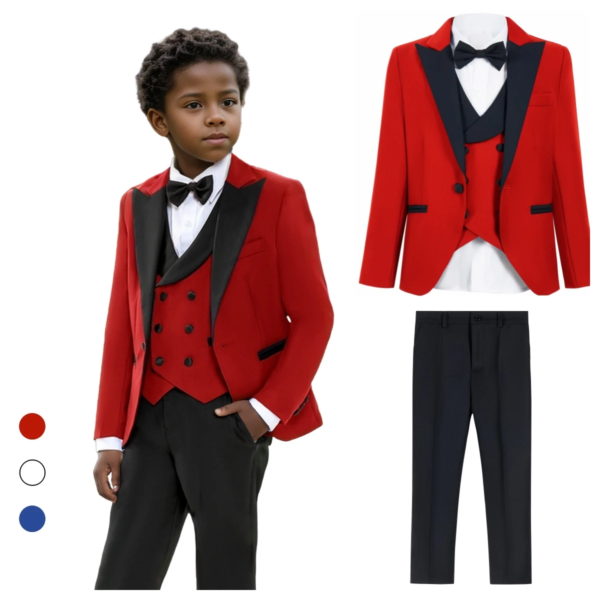 

Fashion Slim Fit Suit Set for Boys, Classic Kids 4-Piece Suits, Jacket, Vest Pants Bow-tie Set, Wedding Suits for Chidren