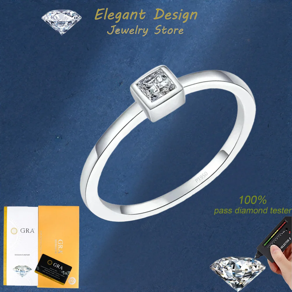 

Elegant Design 0.3 CT Square Moissanite Women's and Men's Unisex Ring, Luxury PT950 Platinum Boy Girl Lovers Ring Birthday Gift