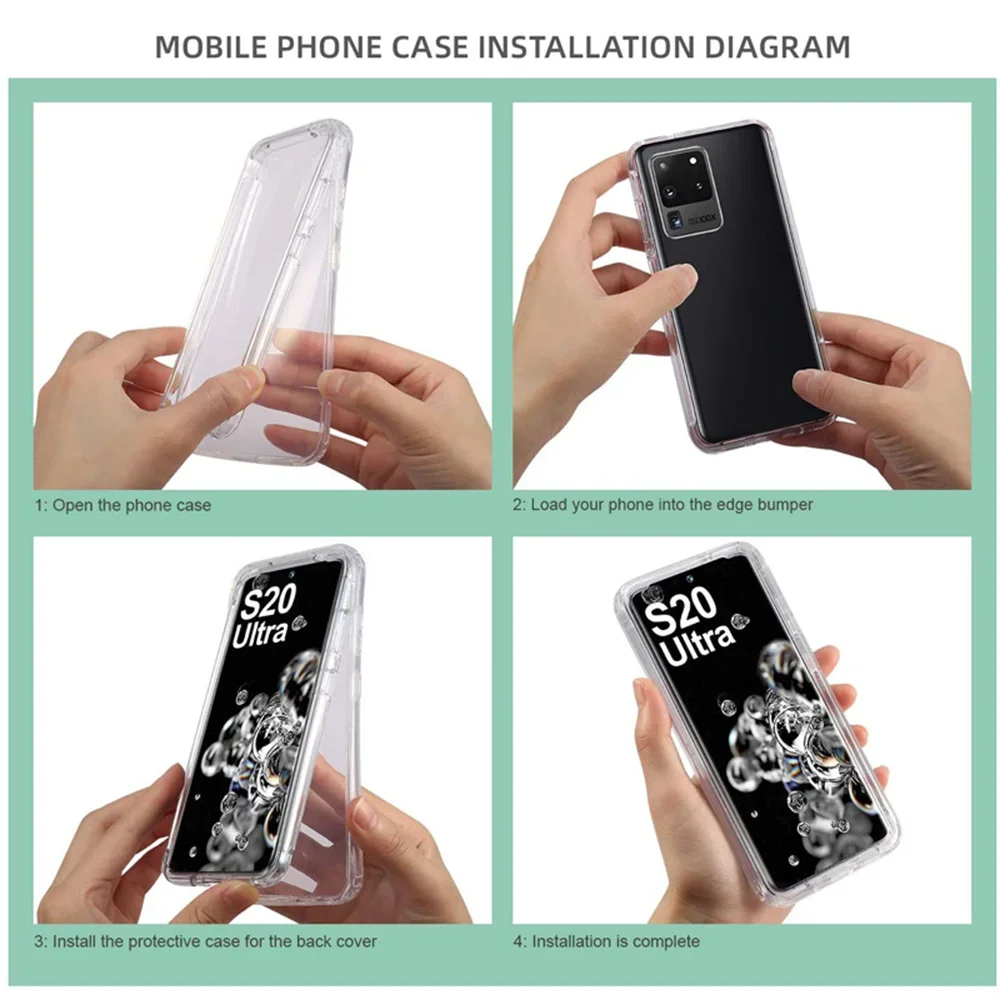 360 Full Body Protection Transparent Phone Case For Samsung S24 S23 Ultra S22 Plus S21 FE 5G Shockproof PC TPU Front Clear Cover
