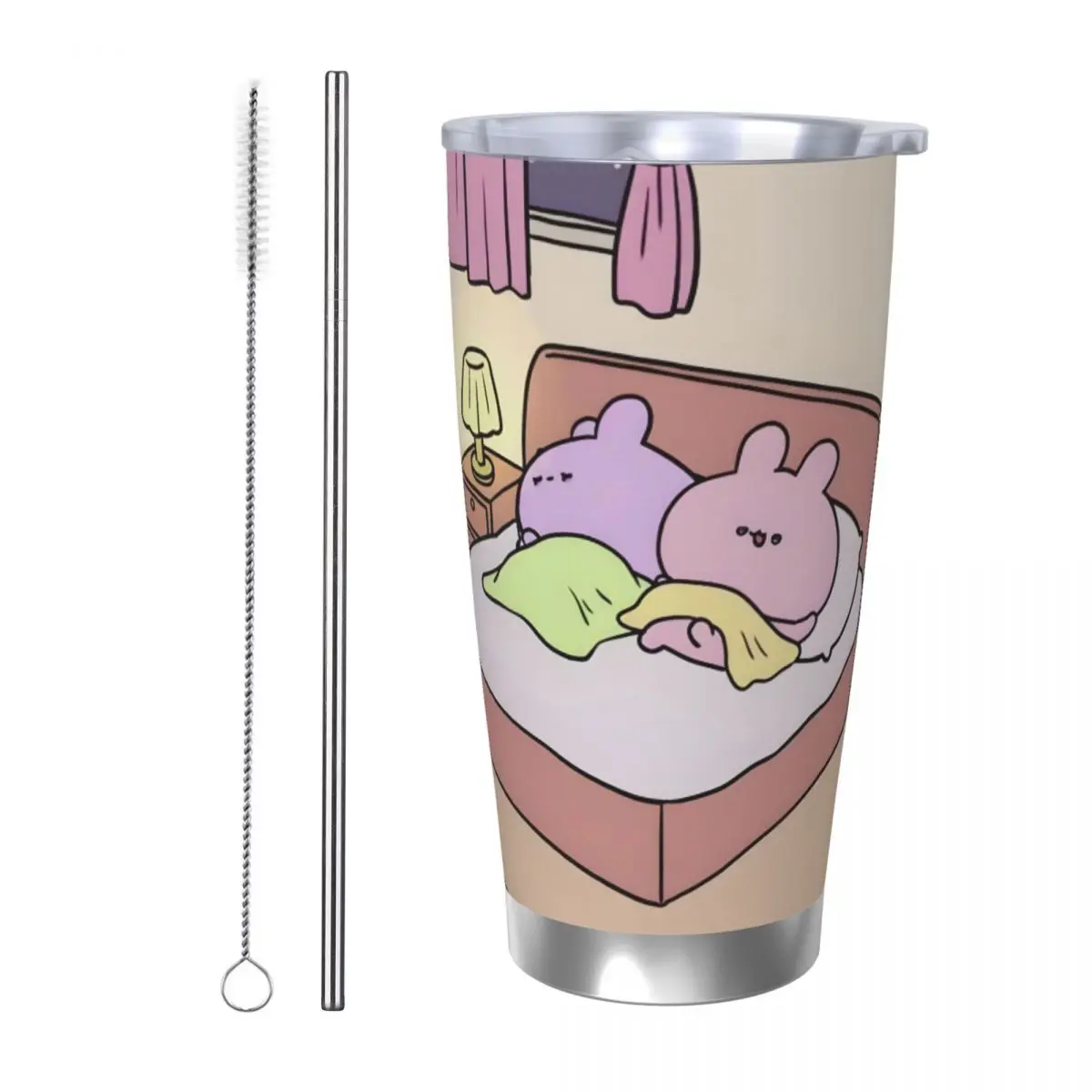 Asamimichaan Cute Asamimi 20oz Stainless Steel Car Mug Straw Thermal Iced Travel Cup Vacuum Insulated Coffee Hot Cup