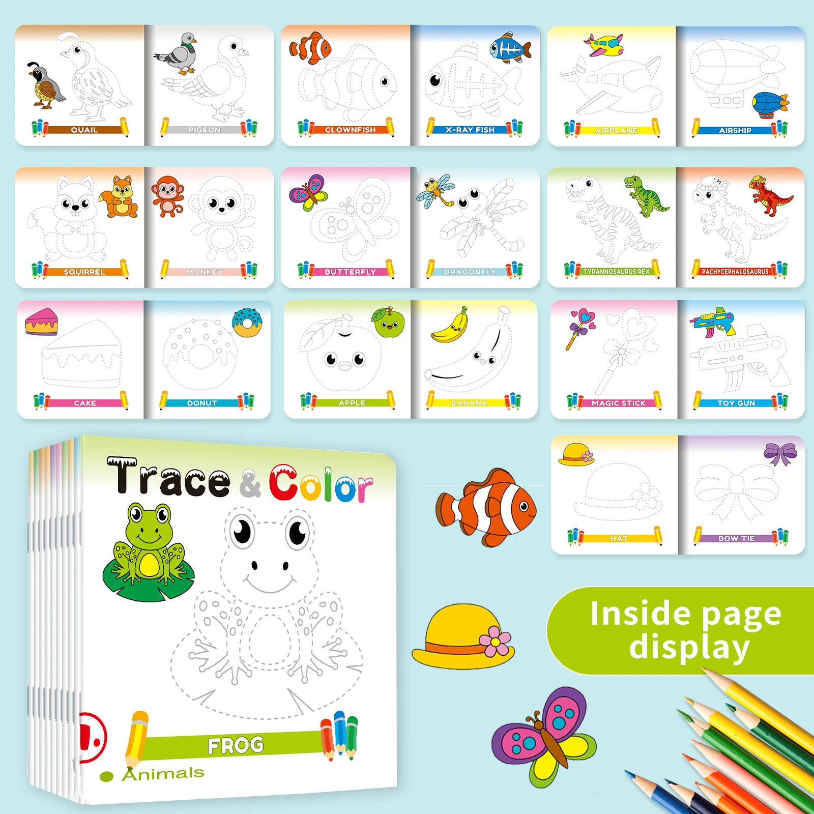 1 Set of 10 English Children's Coloring and Drawing Books, Ages 3-6, Creativity Enhancement Puzzle Education