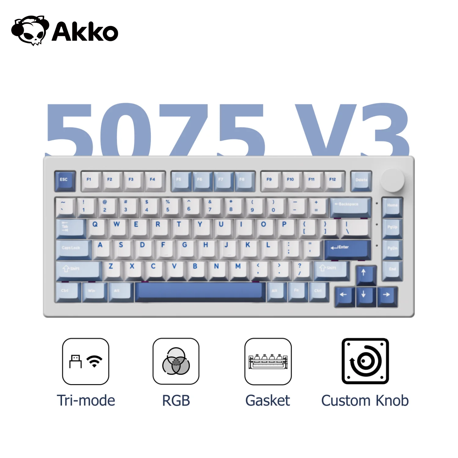 

Клавиатура Akko 5075 V3, 75% ANSI-US, с регулировкой громкости, с возможностью горячей замены, RGB, USB Type-C, проводная/2,4 г и BT5.0, беспроводная игровая механическая клавиатура