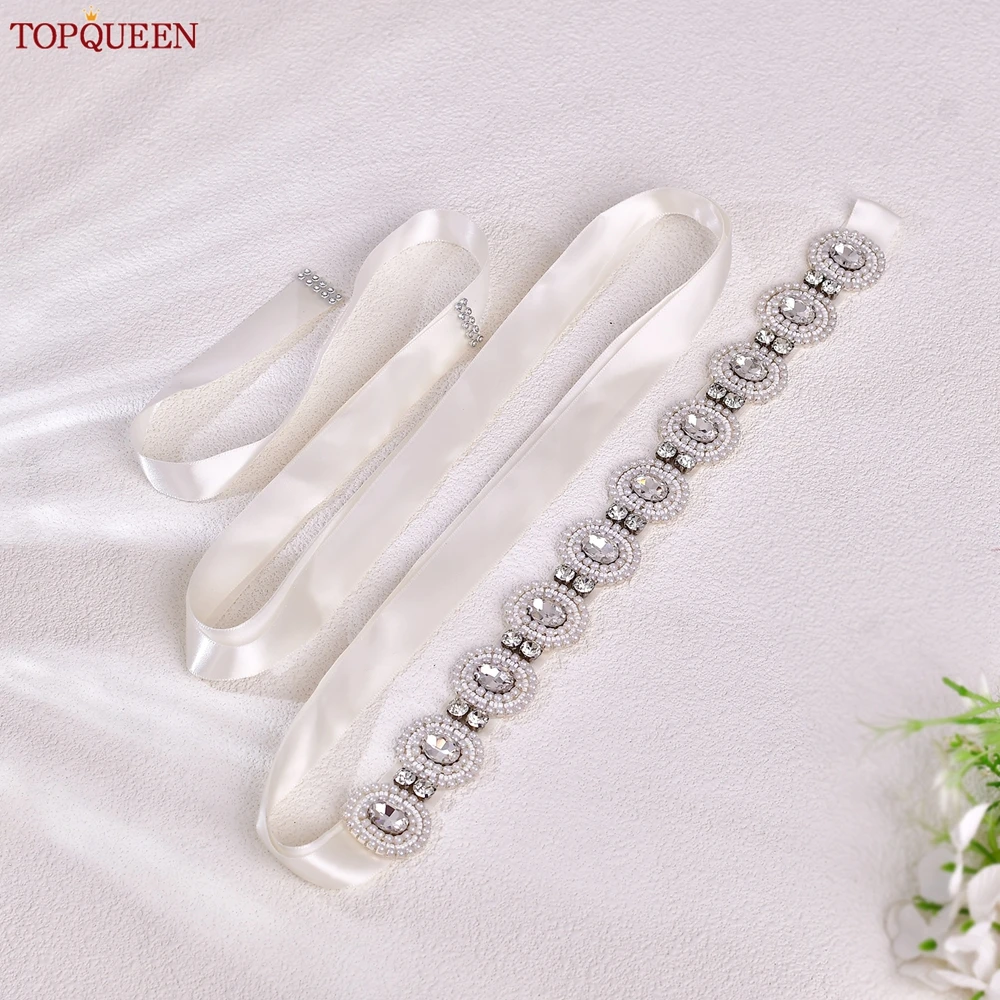 TOPQUEEN Ronde Kralen Bruiloft Riem Strass Bruids Sjerp Geschikt voor Fashion Party Baljurk Riemen Bruidsmeisje Gift S253