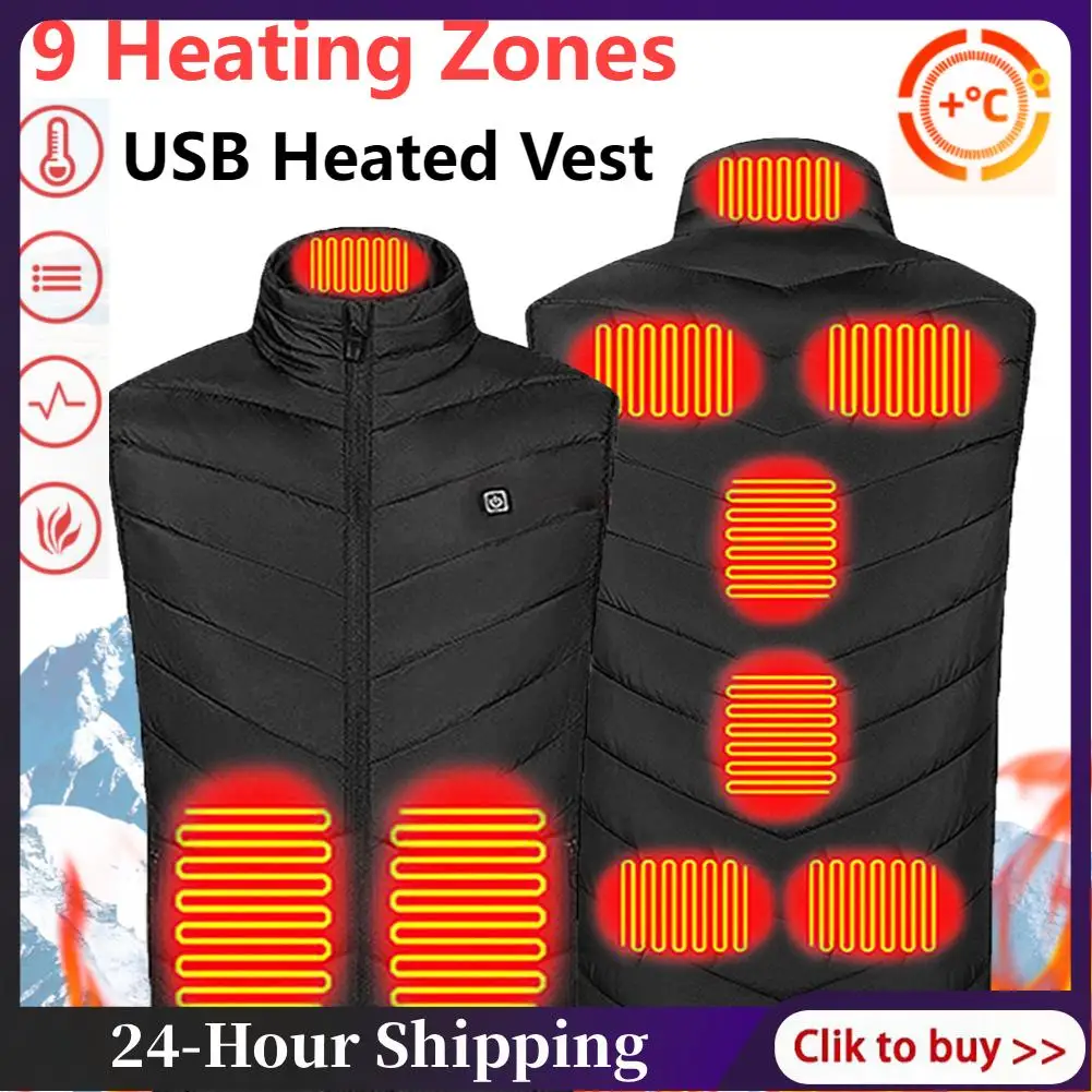 

9 Heating Zones USB Heated Vest Electric Heated Jackets Men Women Sportswear Heated Coat Winter Warm Jacket For Camping Hiking
