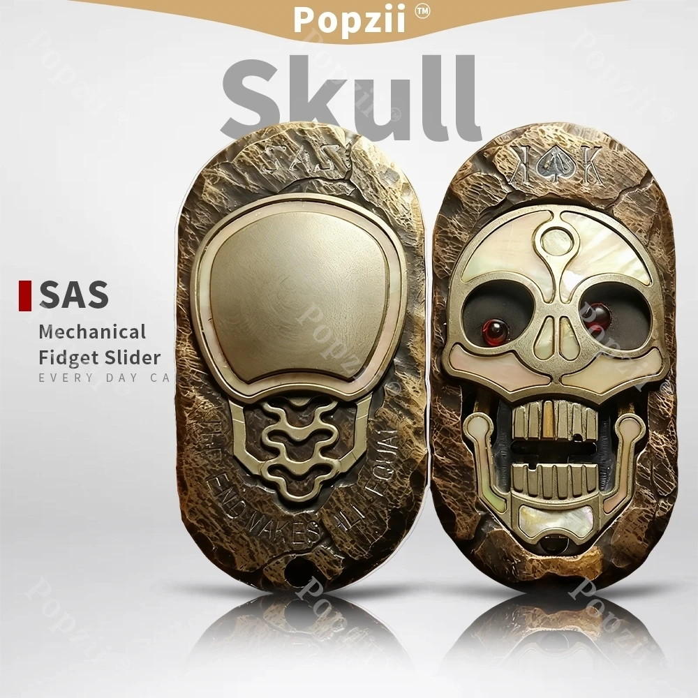 SAS EDC Brass 2.0 Skull Handmade Stone Carving Mechanical Multi Orbit Push Slider Adults Stress Relief Fidgeting Toys