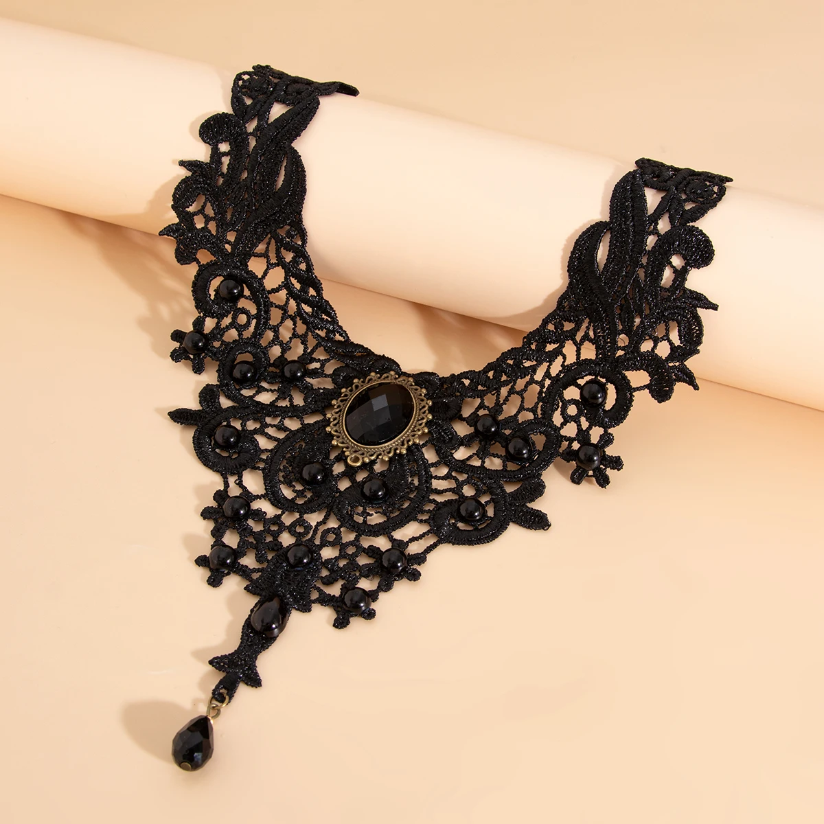 KunJoe Gothic Hollow Out Black Lace Choker Necklace Women Vintage Punk Red Blood Drop Pendant Necklace Halloween Neck Chain New