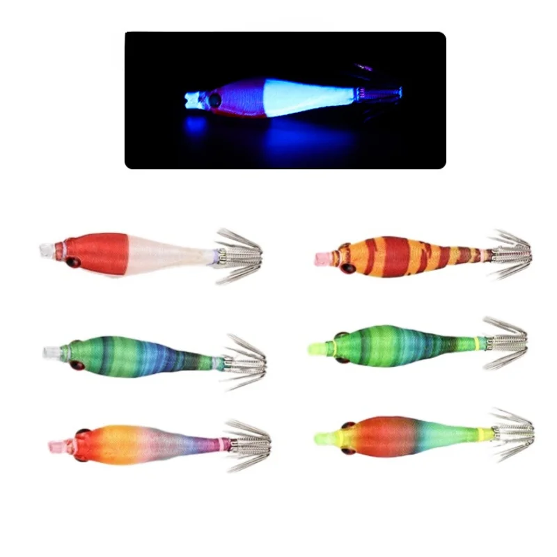 Japan Imported 5cm Jig Cloth Roll Blow Barrel Hook Night Light Rocket Squid Hook UV Soft Night Fishing Small Squid Hook