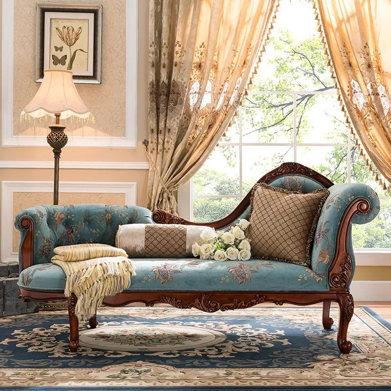 For American European Style Solid Wood Recliner Chaise Lounge Single Sofa Bed Beauty Couch Living Room Furniture Comfortable
