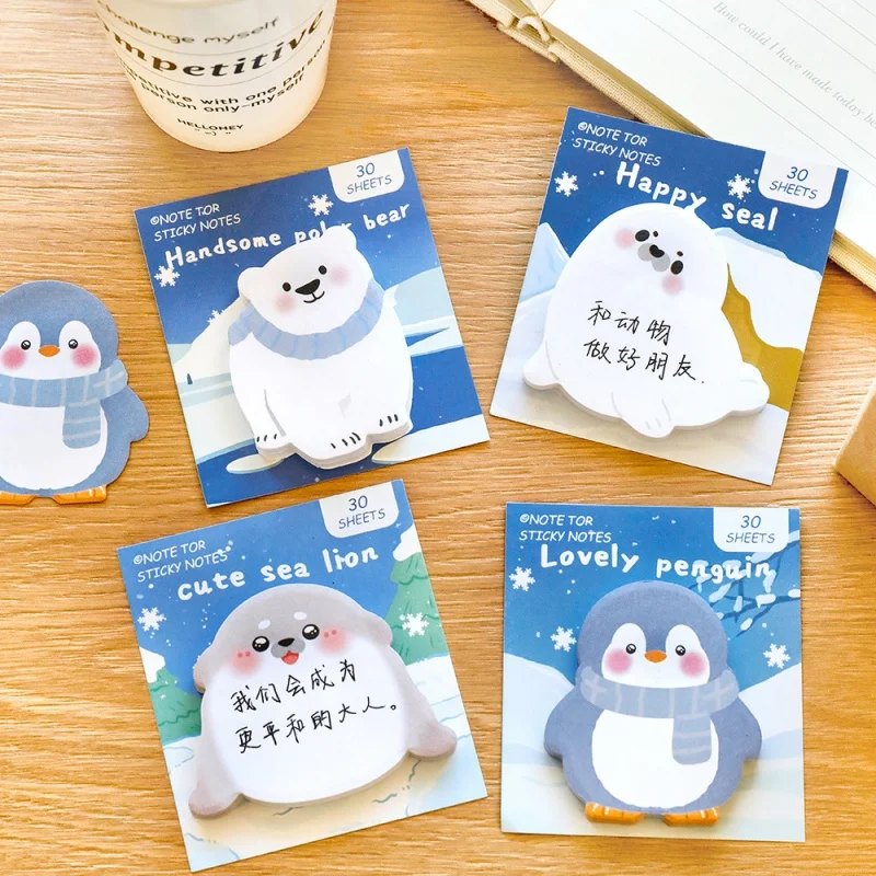 48-ピース-ロットかわいいシロクマペンギンシールメモパッド付箋かわいい文具ラベルメモ帳プランナーステッカーポストスクールサプライ
