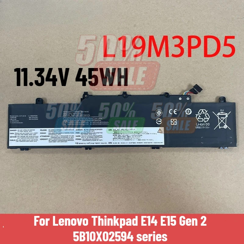 

45wh L19M3PD5 Laptop Battery For Lenovo Thinkpad E14 E15 Gen 2 5B10X02594 series 5B10X02606/TP00117A/TP00116C L19D3PD5