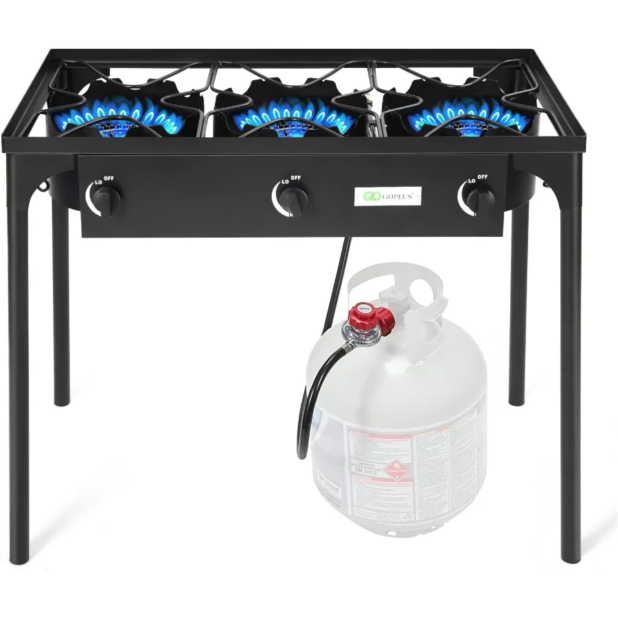 Fornello da campeggio esterno Fornello a gas propano a 3 fuochi con gambe staccabili e regolatore CSA Regolatore regolabile 020 PSI per il campo