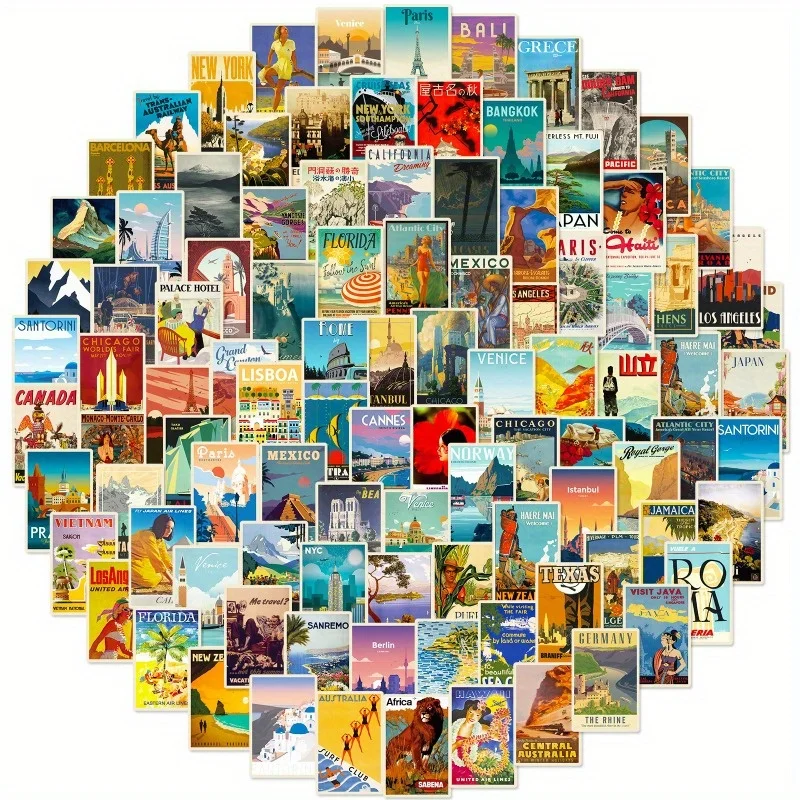 Waterproof Travel Themed Stickers Global Landmark Scenery for Laptops Cups Bottles Decor - Ideal for Travel Lovers And Friends
