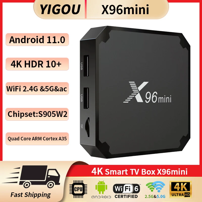 X96 Mini Android 9.0 Smart TV BOX 1GB 8GB Allwinner H313 رباعي النواة يدعم 4K 3D 30tps WiFi 2.4 جيجا هرتز H.265 VP9 x96mini فك التشفير