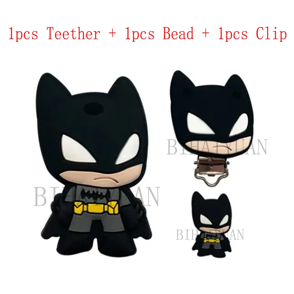 3pcs one set batman Silicone teether clip Focal Beads DIY Pacifier Chain Clips Beads pen Toy Jewelry Accessories