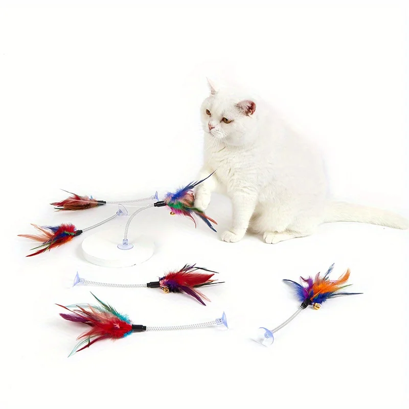 Spring Cat Toy Interactive Suction Cup with Spring Mouse Feather Pet Toy Random Color Cat Accessories