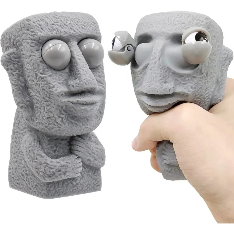 Homem de pedra lança brinquedo de estresse rebota lentamente estátua moai macia espremer olhos ventilação preguiça esconder procurar alívio boneca estresse busto presente