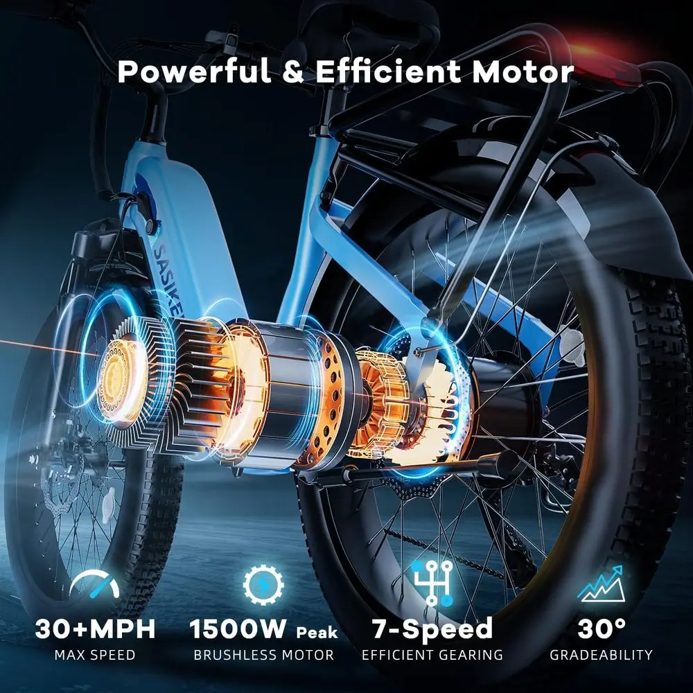 1500W Motor Peak Electric Bike for Adults and Teenagers, 48V 20AH Removable Battery Step Thru EBike, 30+MPH, 80 Miles Max Range,