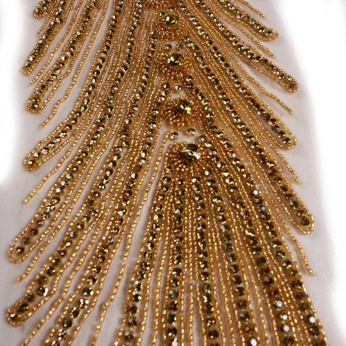 Silver gold hand nailed beads diamond round neck long cut dress for women's wedding dress cloth attachment 102*52CM