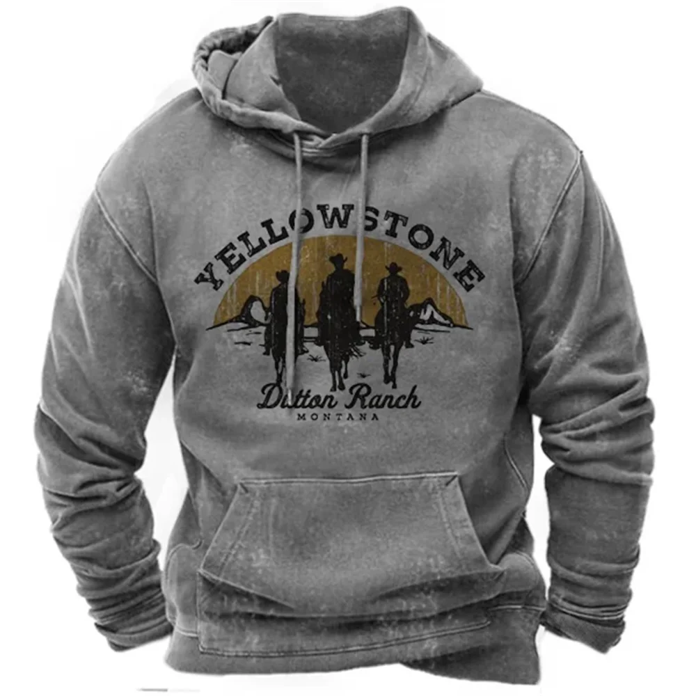 Vintage New Men's Hoodies Sweatshirt Men's Hoodie Cowboy 3D Printed Pullover Oversized Men's Tops Male Yellowstone Loose Clothes