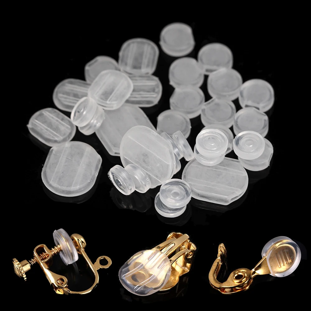 50Pieces 4 Sizes Transparent Earring Back Pads Clear Silicone Comfort Earring Cushions for DIY Clips on Earrings Jewelry Making