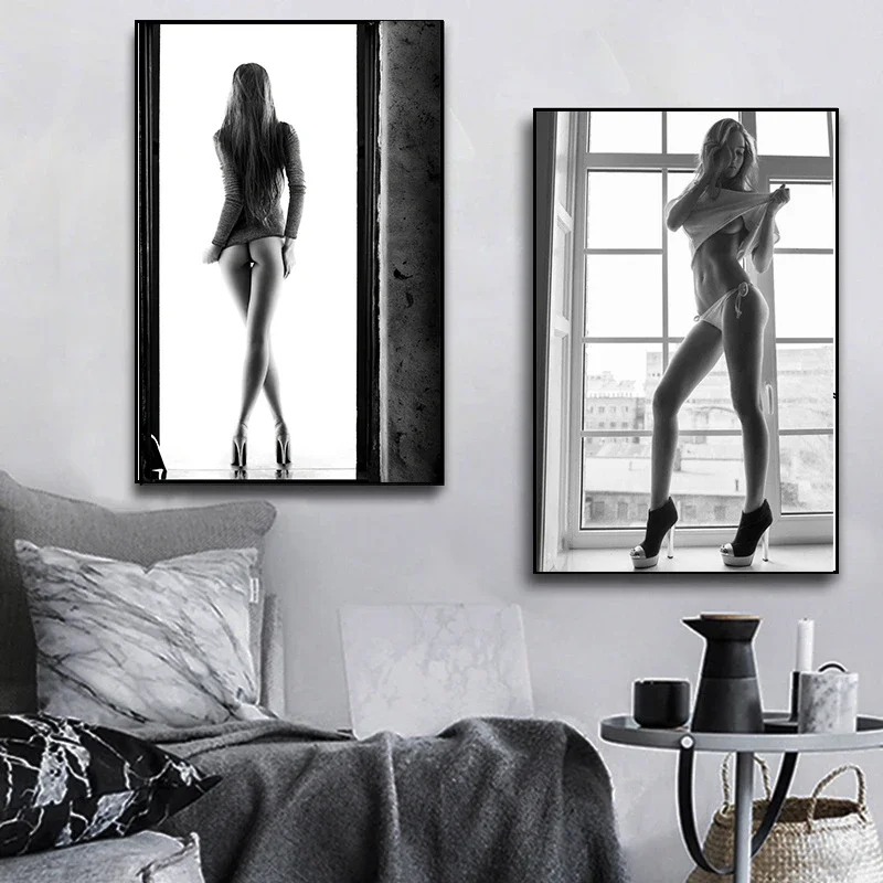 Sexy Woman Red Lingerie Canvas Painting Stockings High Heels Poster Printing Modern Nordic Wall Art Film for Bedroom Home Decor