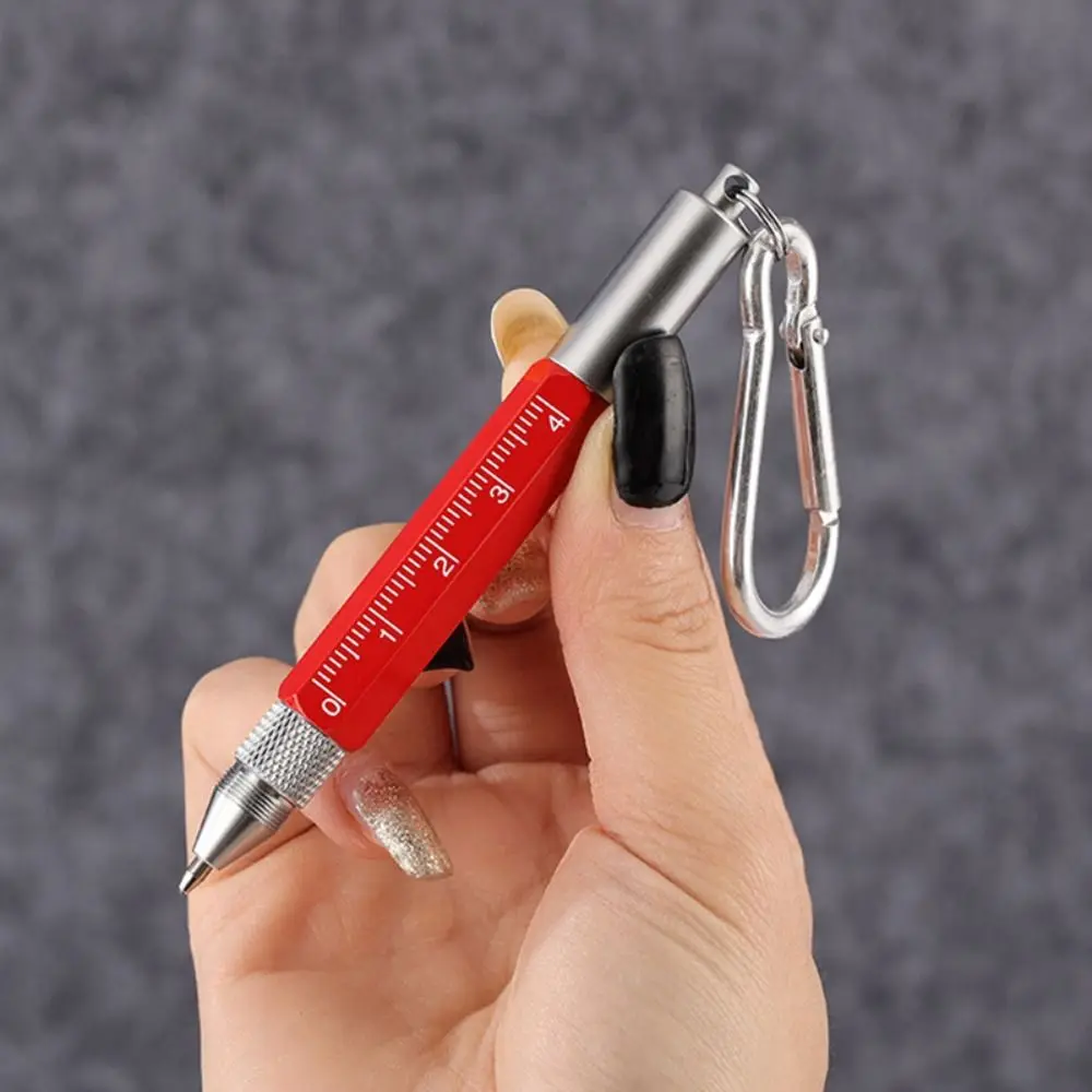 Metal Multitool Pen Short Style with Screwdriver/Ruler/Stylus Ballpoint Pen 6-in-1 Outdoor Tool Pen Construction Tools