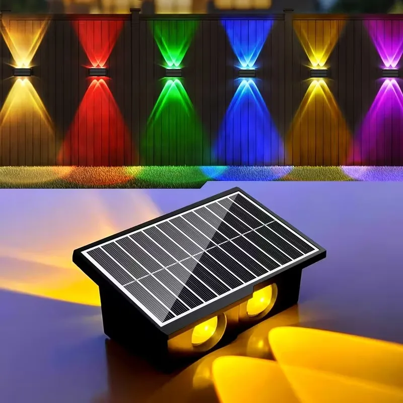 

Солнечный настенный светильник с теплым RGB-освещением, водонепроницаемый, для наружного использования, с подсветкой вверх и вниз, для дворов, вилл, балконов, декоративное атмосферное освещение