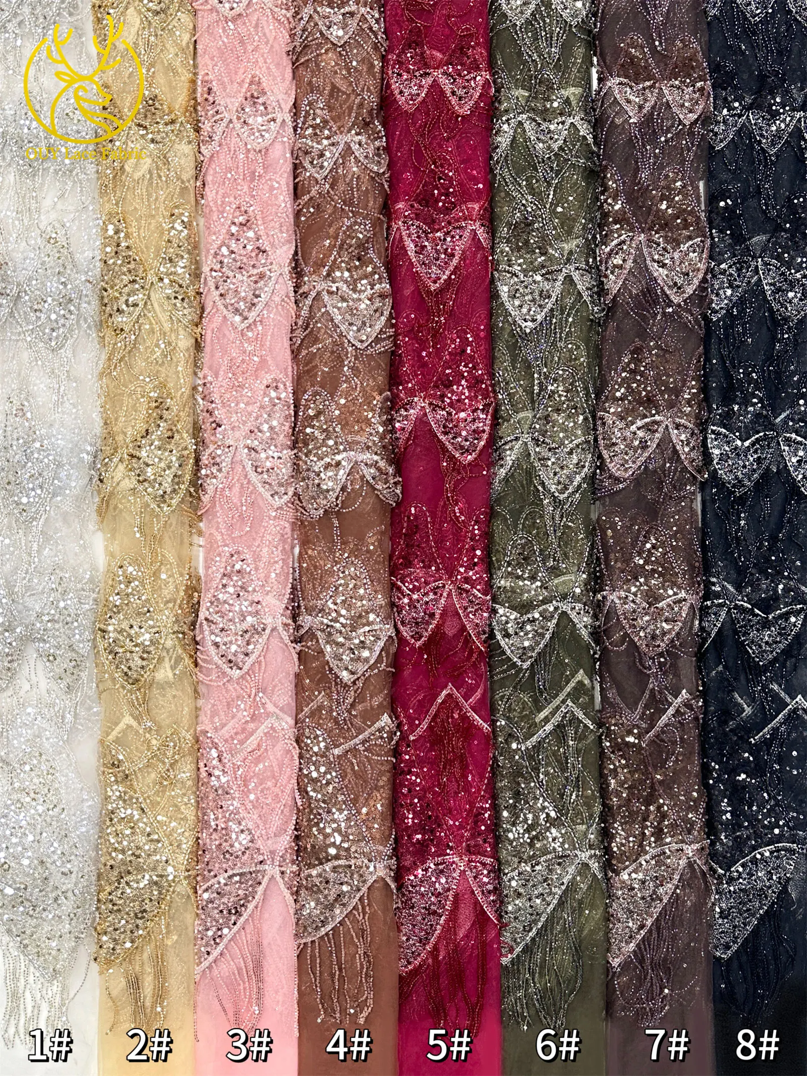 Afrikanischer Hochwertiger 3D-Perlen-Tüll-Stickerei-Spitzenstoff Französische Pailletten-Spitze Luxuriöser Nigerianischer Tüll Hochwertiger Hochzeitskleid-Stoff – Detail 16