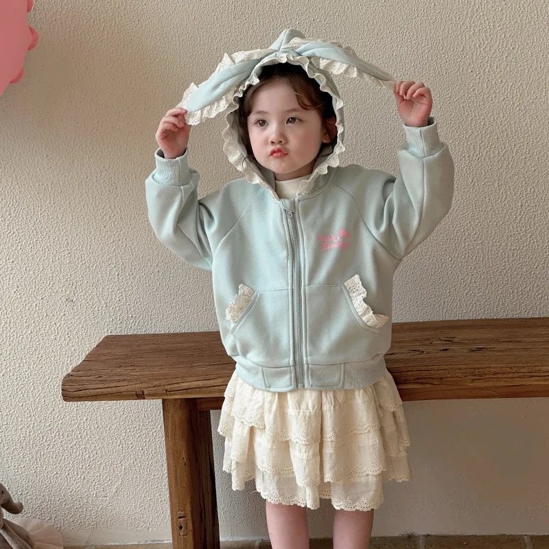 

Girls' Outerwear Spring and Autumn 2025 New Children's Spring Collection Korean Version Hooded Sweatshirt Top Cardigan