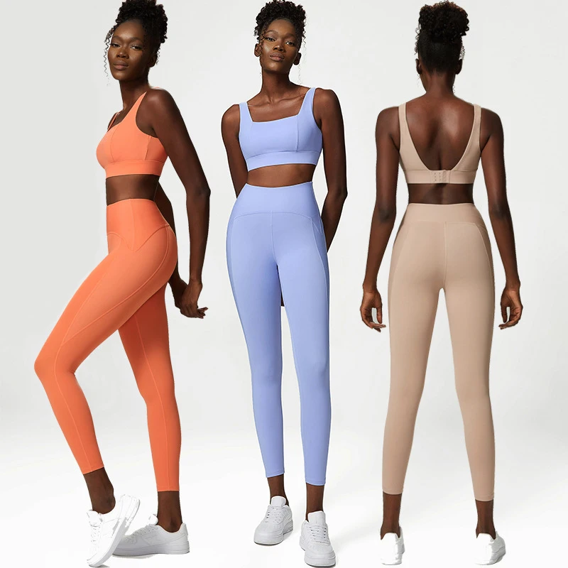 

2 Pieces Fitness Yoga Set Women Solid Color Stretchy Sports Suit Gym Bras High Waist Leggings Female Breathable Workout Clothes