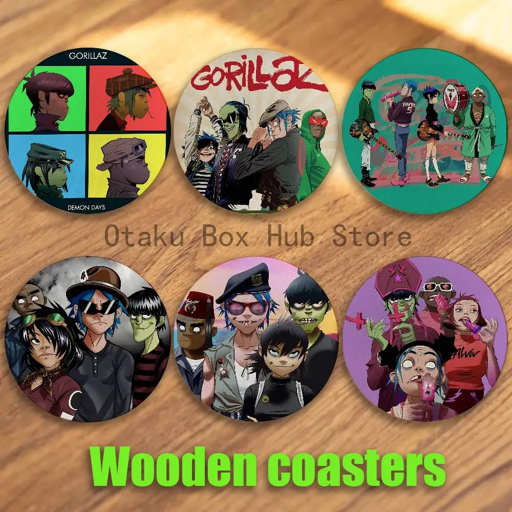 

Virtual Singer G-Gorillaz-S Band Wood Coaster Set - Heat Resistant For Tea & Coffee, Home Cafe Decor Holiday Gift
