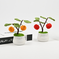 Crochet Fruit Bonsai, Fake Apple/Orange Potted Plants,Hand-Knitted Gifts For Friends,Home Table/Office Desktop/Living Room Decor