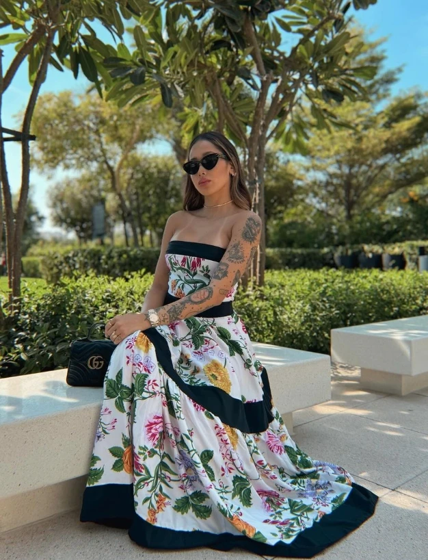 Off Shoulder Back Bow Tie Printed One Piece Swimsuit and Skirt Women Swimwear Clearance Wholesale