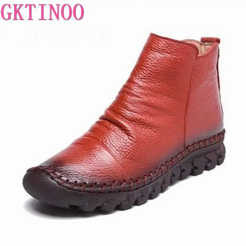 2024 Vintage Style Genuine Leather Women Boots Flat Booties Soft Cowhide Women\'s Shoes Zip Ankle Boots zapatos mujer