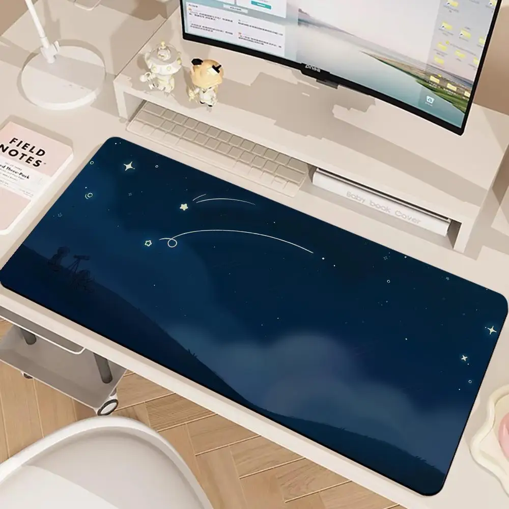 

Коврик для мыши Night Sky Cartoon Blue, большой игровой, нескользящий, с прошитыми краями, расширенный, для геймеров, для клавиатуры, компьютера, офиса, аксессуары, 90x40 XXL
