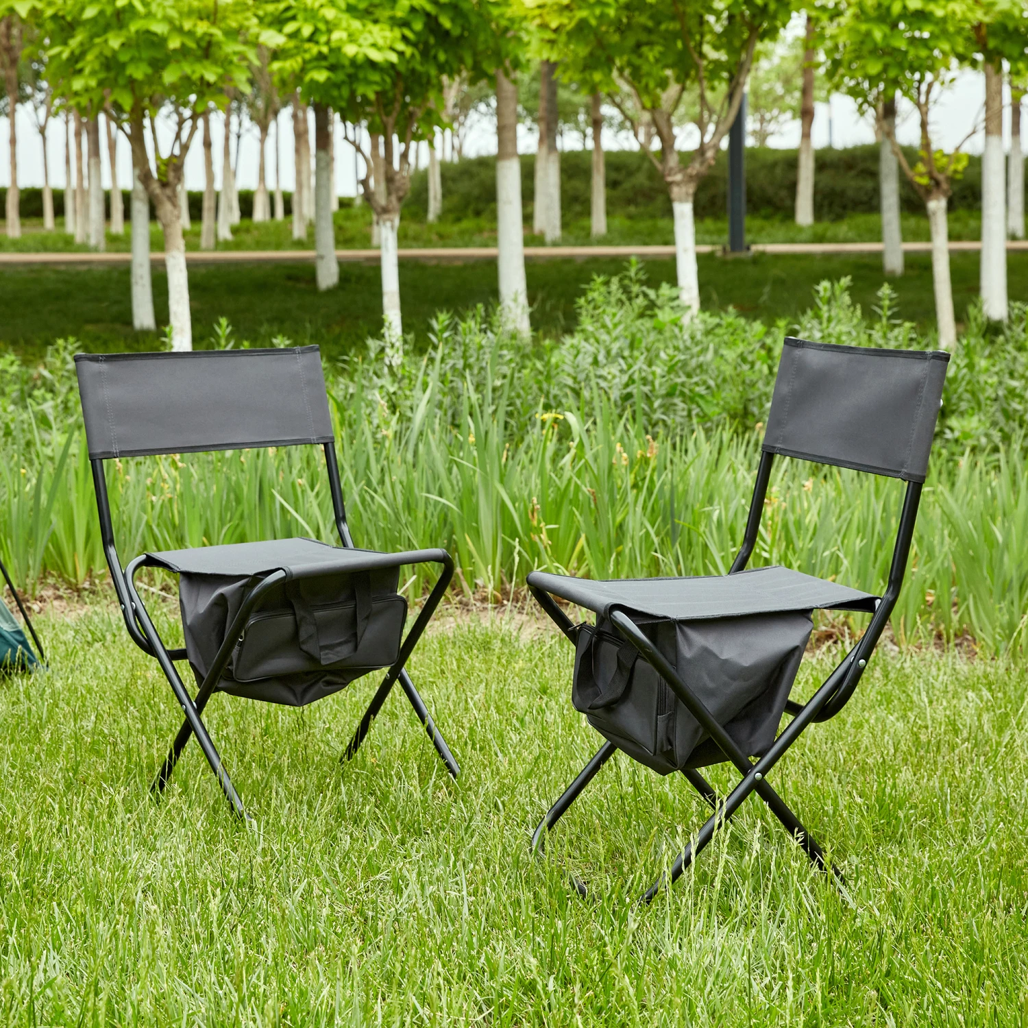 

2-piece Folding Outdoor Chair with Storage Bag, Portable Chair for indoor, Outdoor Camping, Picnics and Fishing,Grey