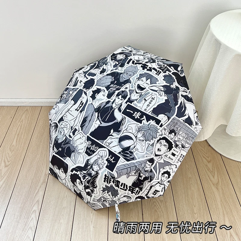 

Anime Haikyuu!! Cosplay Mascot Sunscreen Windproof Fold Sunshade Full-automatic Cute Black and White Umbrella Xmas Birthday Gift