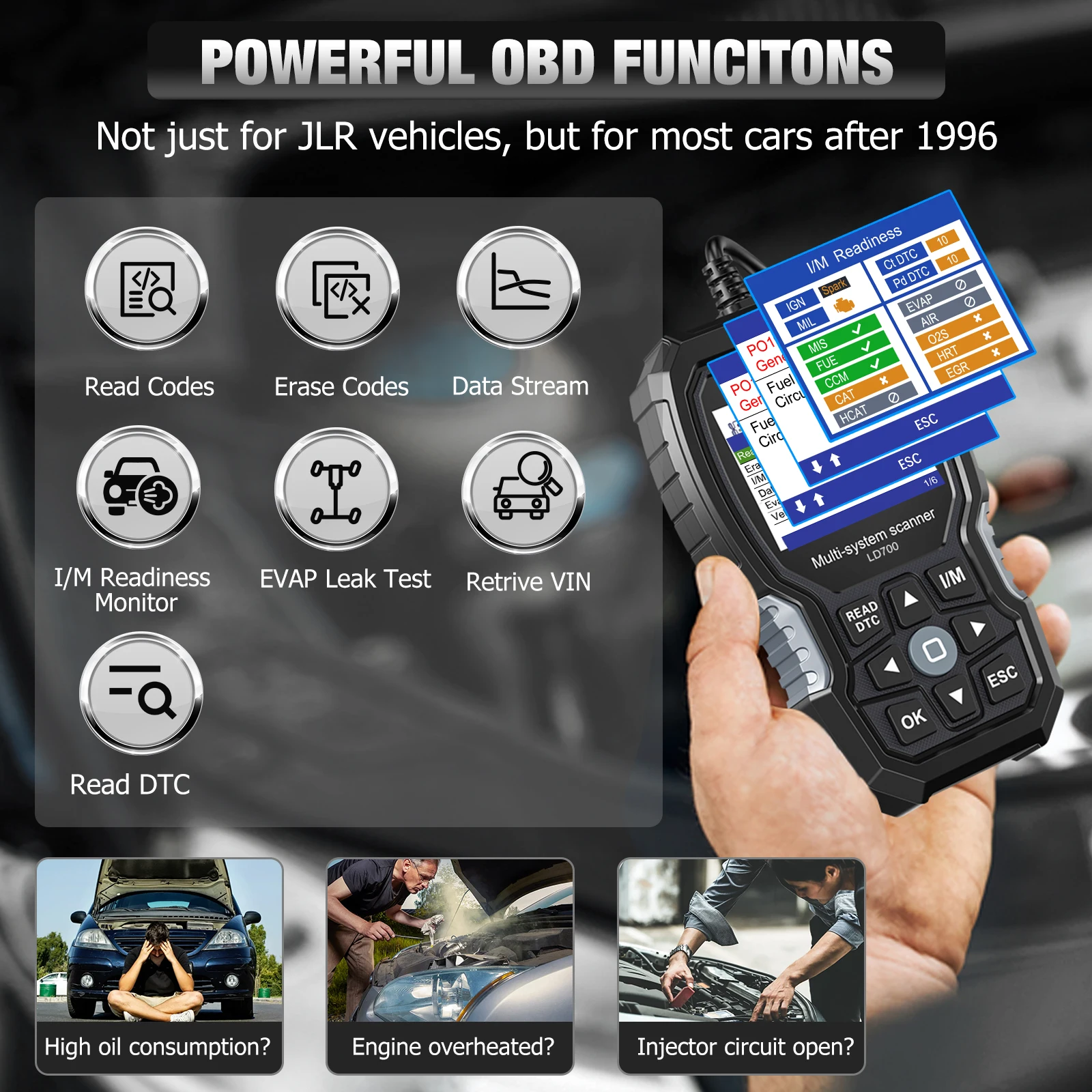 For Land Rover Jaguar Car All System Diagnosis Tool ANCEL LD700 OBD2 Scanner EPB BMS DPF ABS TPMS Oil Reset OBDII Code Reader