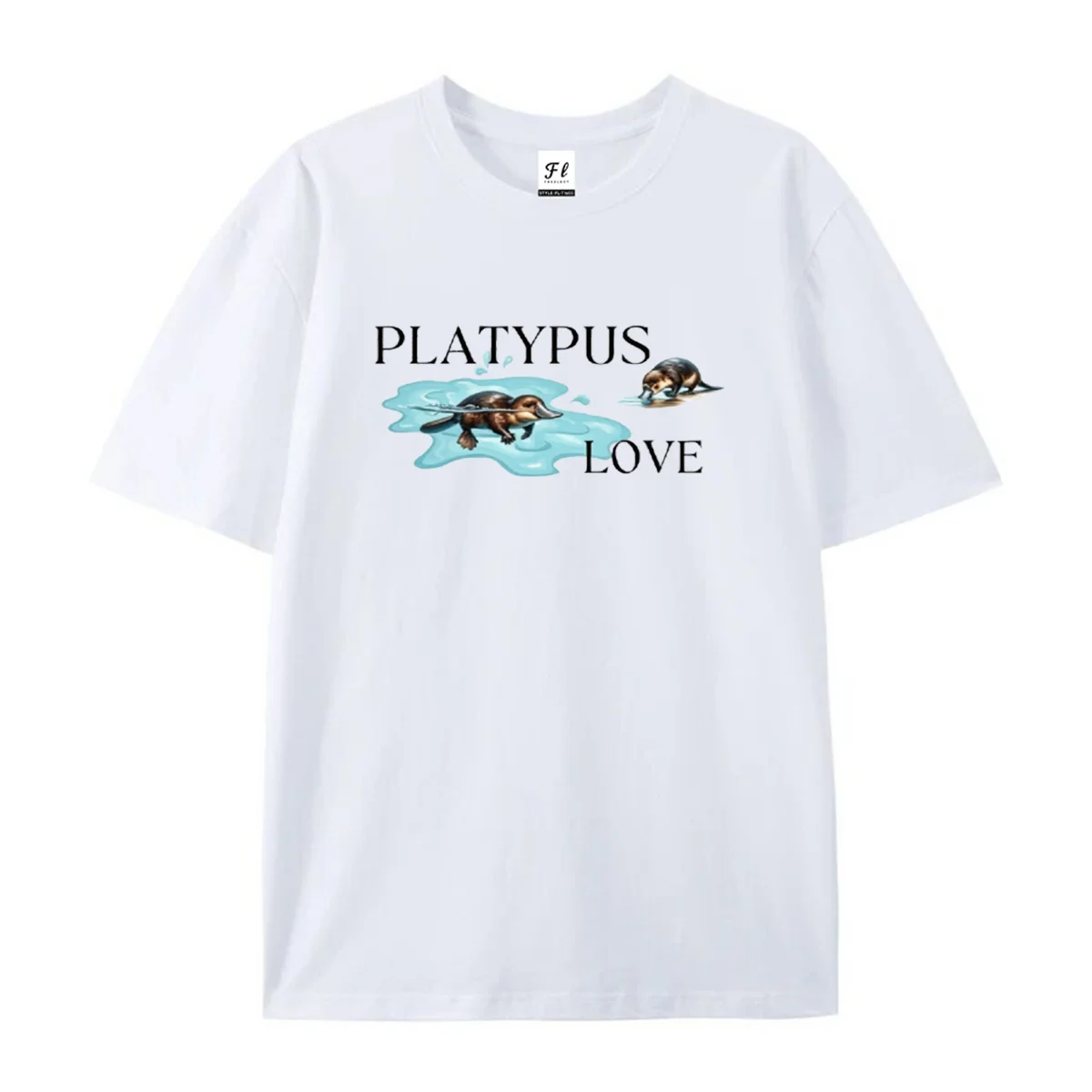 Platypus Love Graphic Short Sleeve T‑Shirt Cute Australian Animal Water Splash Print Tee Casual Cotton Tops for Animal Lovers