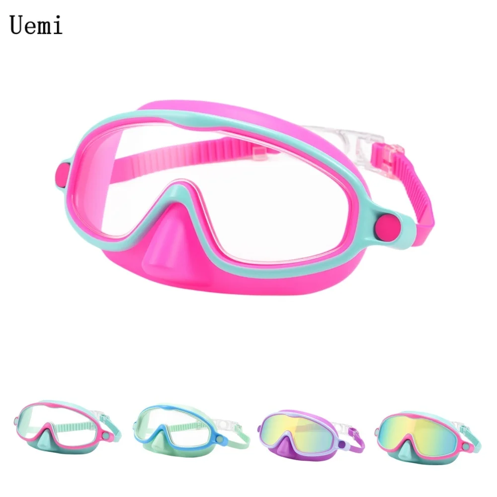Kids Swim Goggles with Nose Cover UV Anti-Shattered Wide View Anti-Fog Swimming Diving Mask for Children Aged 3-5