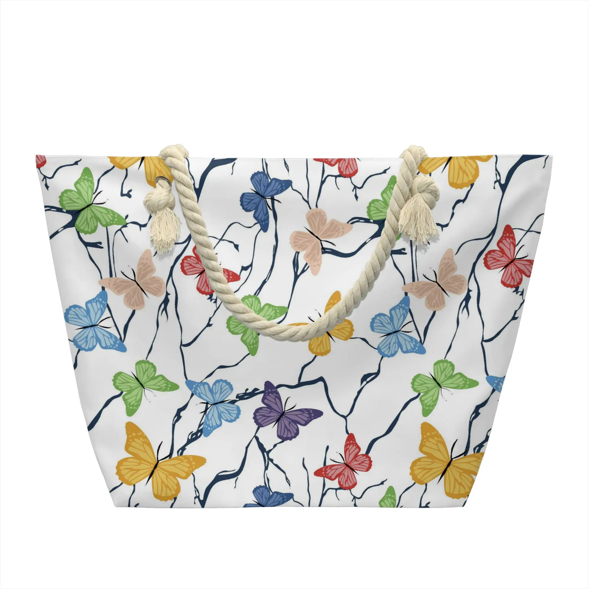 Kawaii Print Butterfly Pattern Shopping Tote Bag Recycling Canvas Shoulder Shopper  Handbag