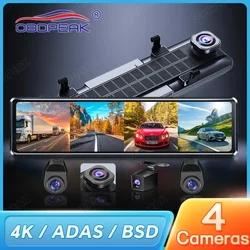 OBDPEAK A8 4CH 11.26'' Rearview Mirror Dash Cam 4K Front,Rear and Side(Left Right) FHD 3*1080P Blind Spot Assist ADAS WIFI