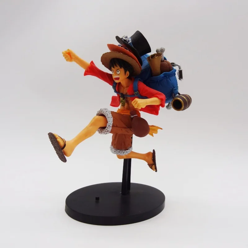 One Piece Rufy Ace Sabo Tre fratelli correnti con zaino Figura anime Modello Collezione di statue Decorazione desktop Ornamento giocattolo