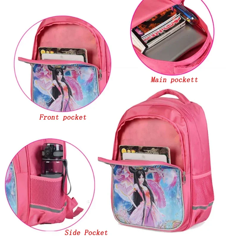 Mochilas escolares Aladino de 16 pulgadas con doble bolsillo con cremallera, mochila rosa de dibujos animados para niños y niñas, bolsas duraderas para estudiantes de alumnos