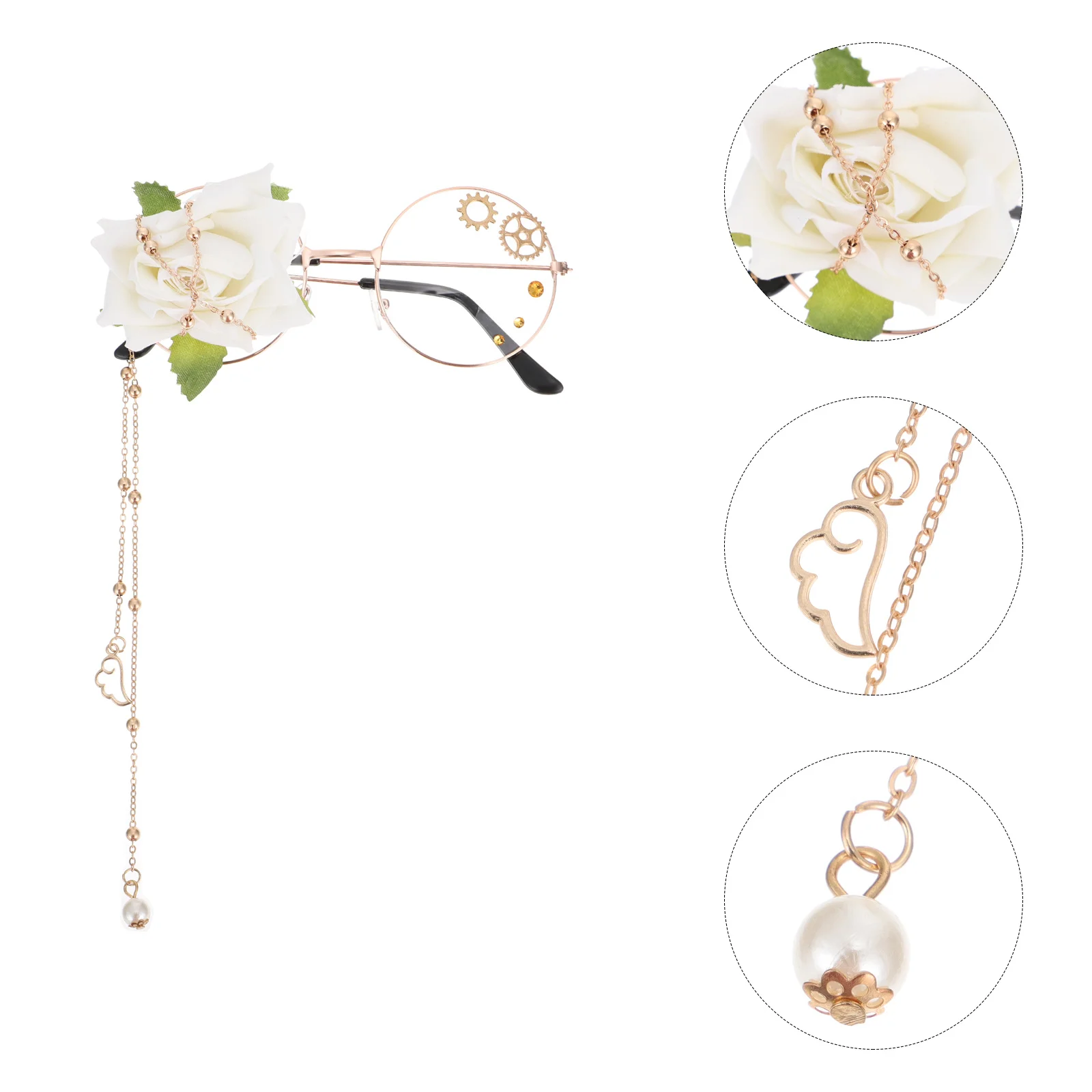 

Single Eyeglass Chain Rose Design Retro Fashion Accessory For Cosplay Party Vintage Punk Lolita Steam Gear Unisex Glasses