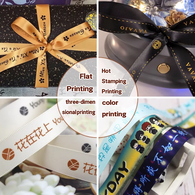 

6mm-100mm Custom Printed Cake Gift Box Flat Ribbon Personalized Logo Polyester Wedding Birthday Satin Ribbons 100 yard /lot