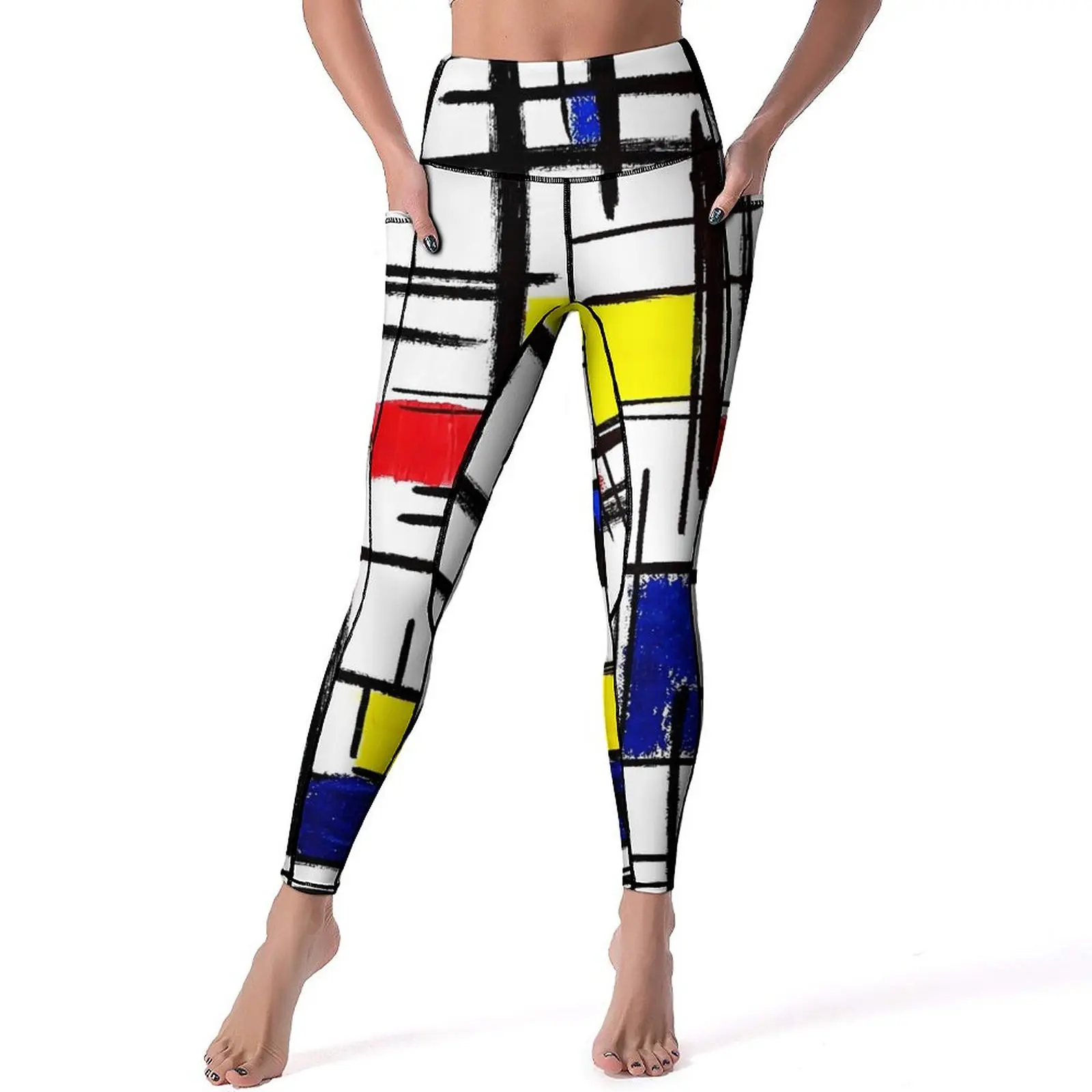 De Stijl Leggings Sexy Modern Art Print Push Up Yoga Pants Retro Quick-Dry Leggins Lady Graphic Gym Sports Tights