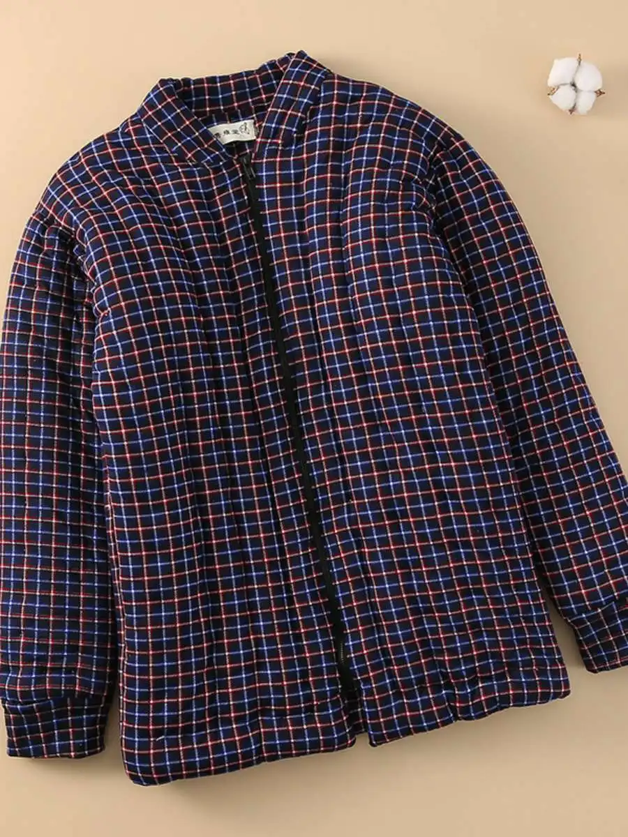 

Мужская зимняя куртка-пальто из тёплого хлопка ручной работы, свободного кроя, на молнии, без капюшона, для дома