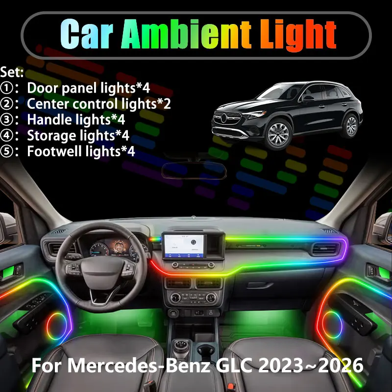 

For Mercedes-Benz GLC 2023~2026 X254 MK2 2/18 in 1 Car ambient lighting Led trunk interior led lights USB RGB Ensemble Streamer