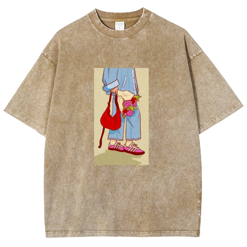 

Stonewashed Cotton Vintage Tee - Y2K Women's Cute Core, Farmers Market Park Walk Companion